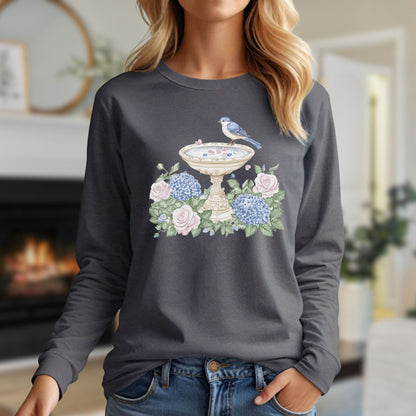 Elegant Spring Garden Bird Bath Long Sleeve Tee