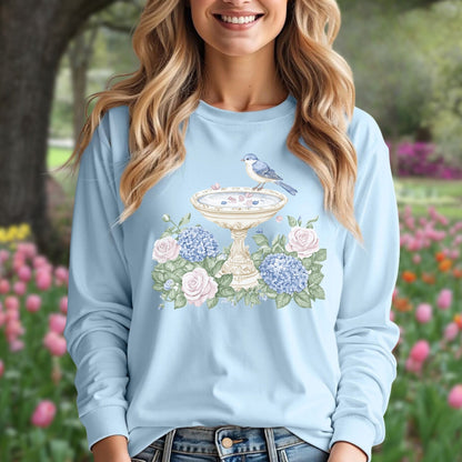 Elegant Spring Garden Bird Bath Long Sleeve Tee
