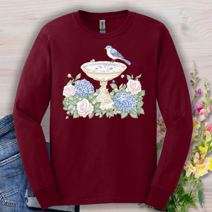 Elegant Spring Garden Bird Bath Long Sleeve Tee