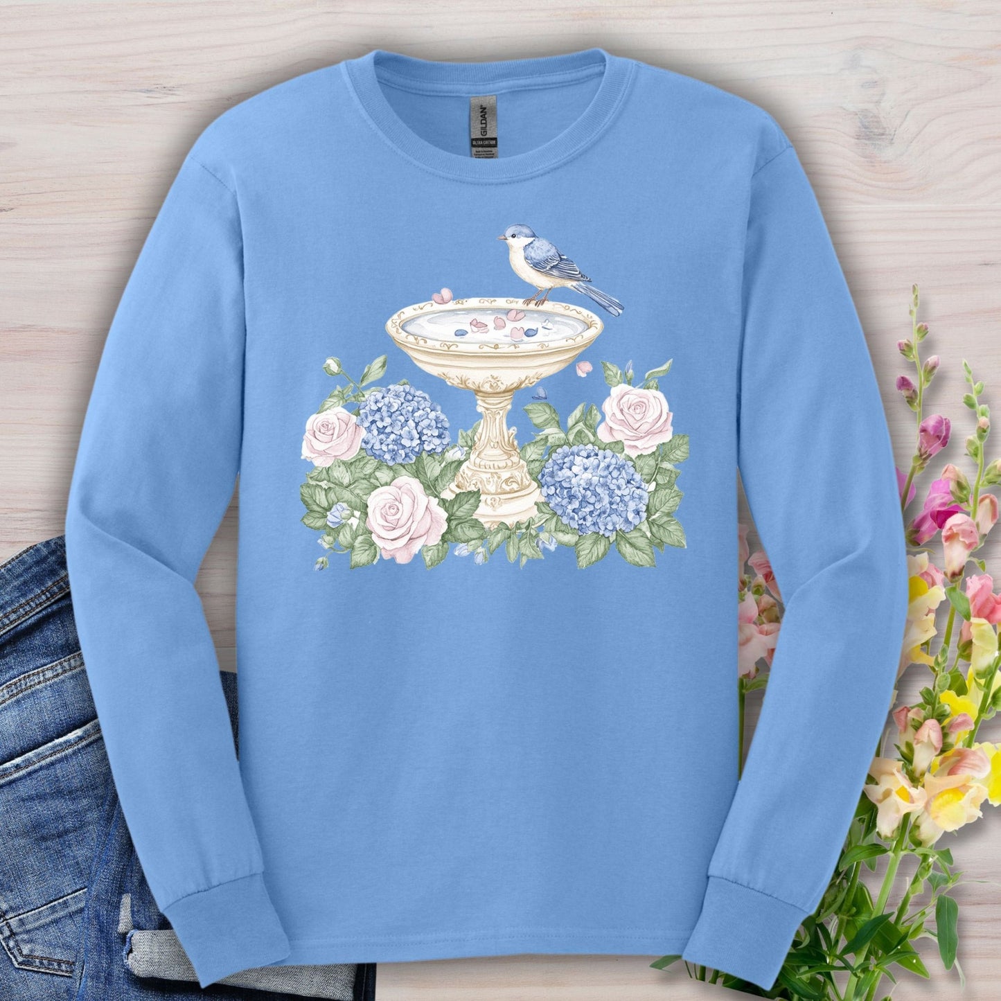 Elegant Spring Garden Bird Bath Long Sleeve Tee