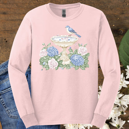 Elegant Spring Garden Bird Bath Long Sleeve Tee