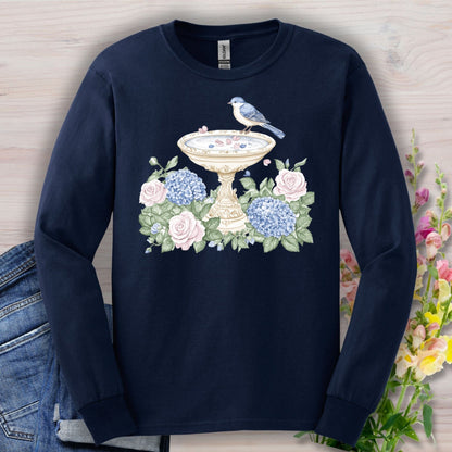 Elegant Spring Garden Bird Bath Long Sleeve Tee