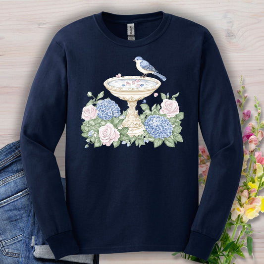 Elegant Spring Garden Bird Bath Long Sleeve Tee