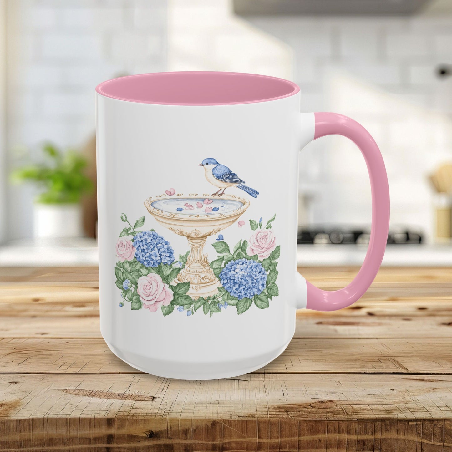 Elegant Spring Garden Bird Bath Mug (11oz/15oz)