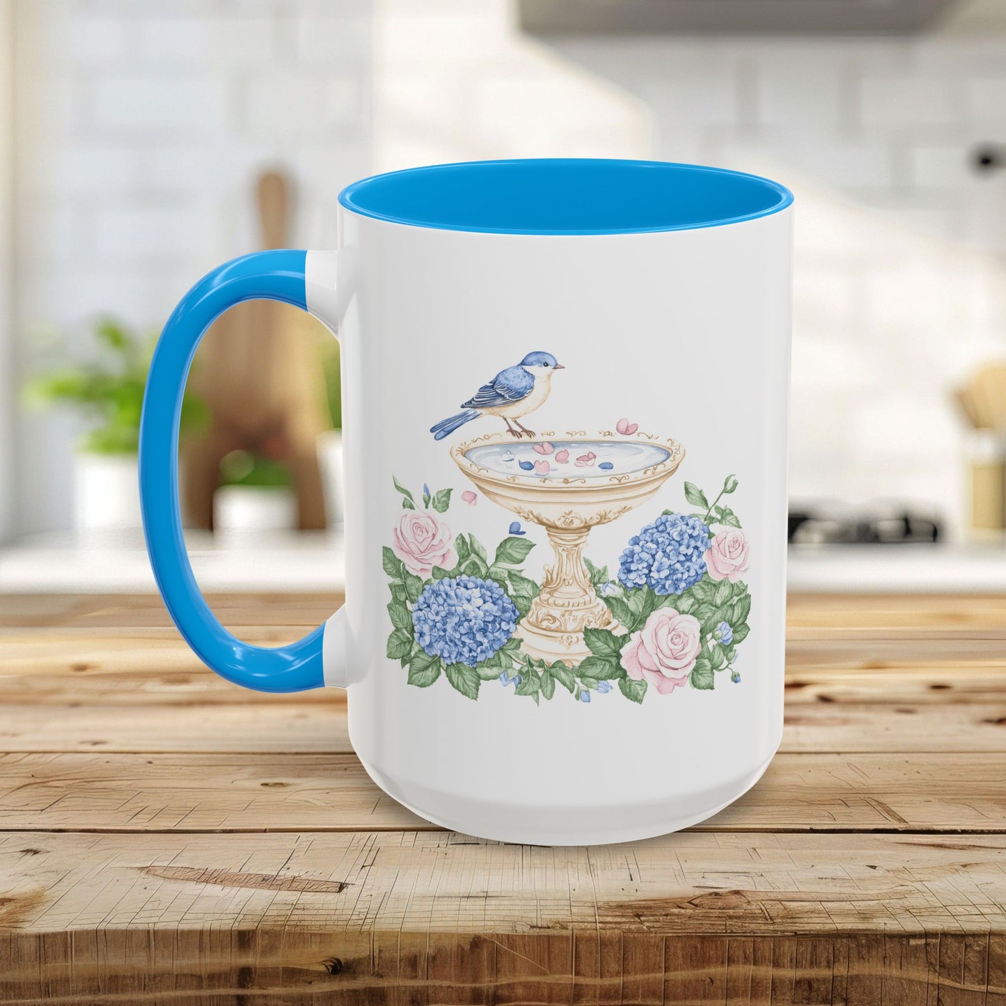Elegant Spring Garden Bird Bath Mug (11oz/15oz)