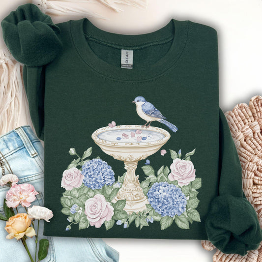 Elegant Spring Garden Bird Bath Sweatshirt