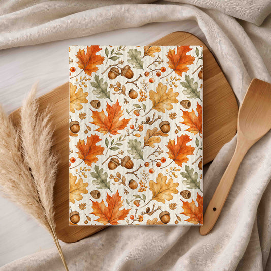 Fall Leaves & Acorns Tea Towel