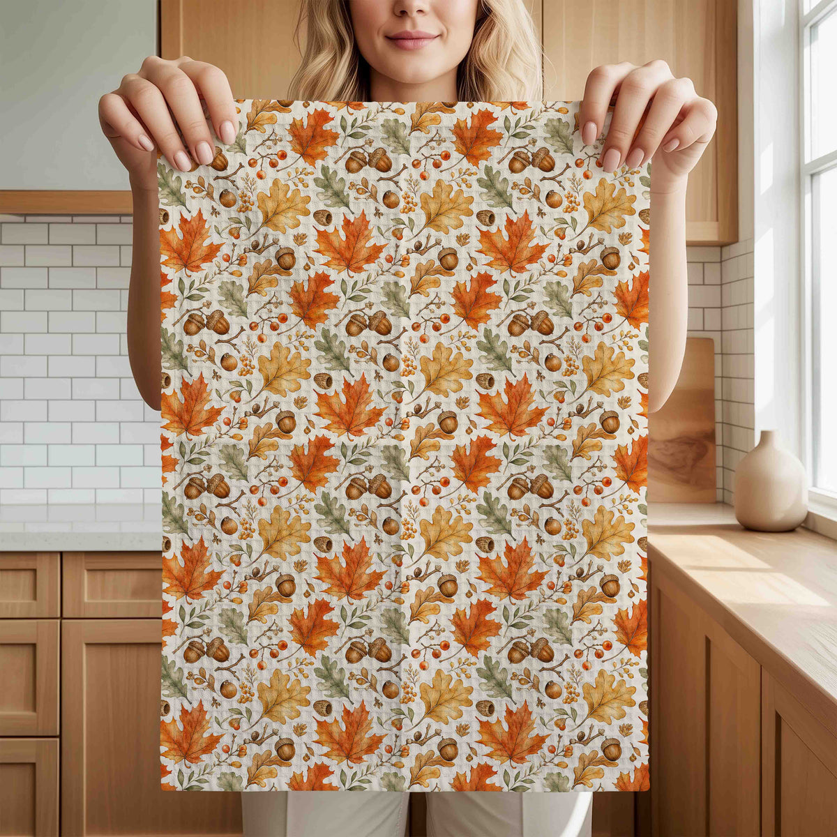 Fall Leaves & Acorns Tea Towel