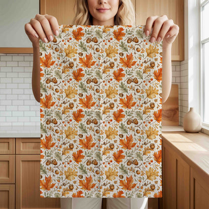 Fall Leaves & Acorns Tea Towel