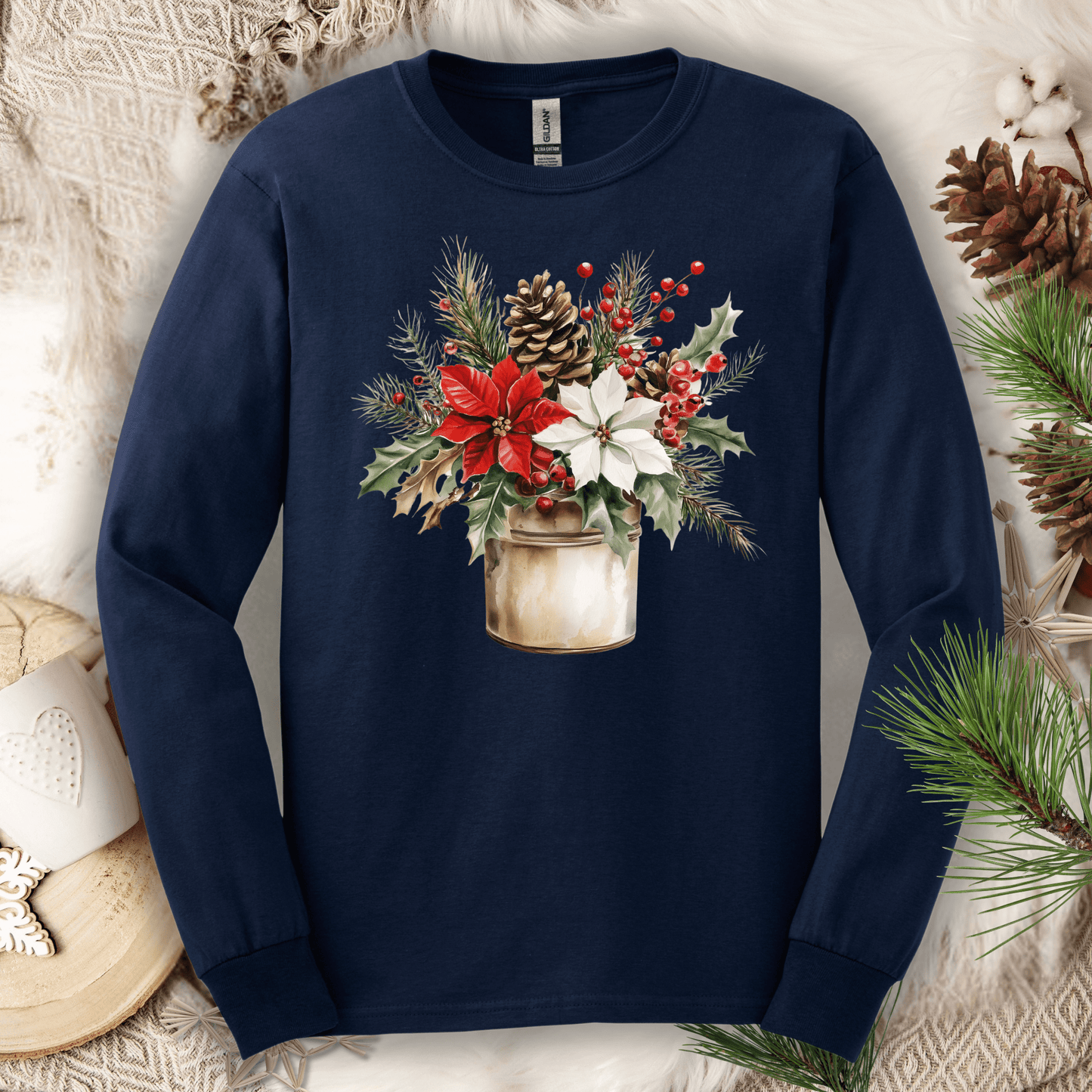 Farmhouse Christmas Bouquet Long Sleeve Tee