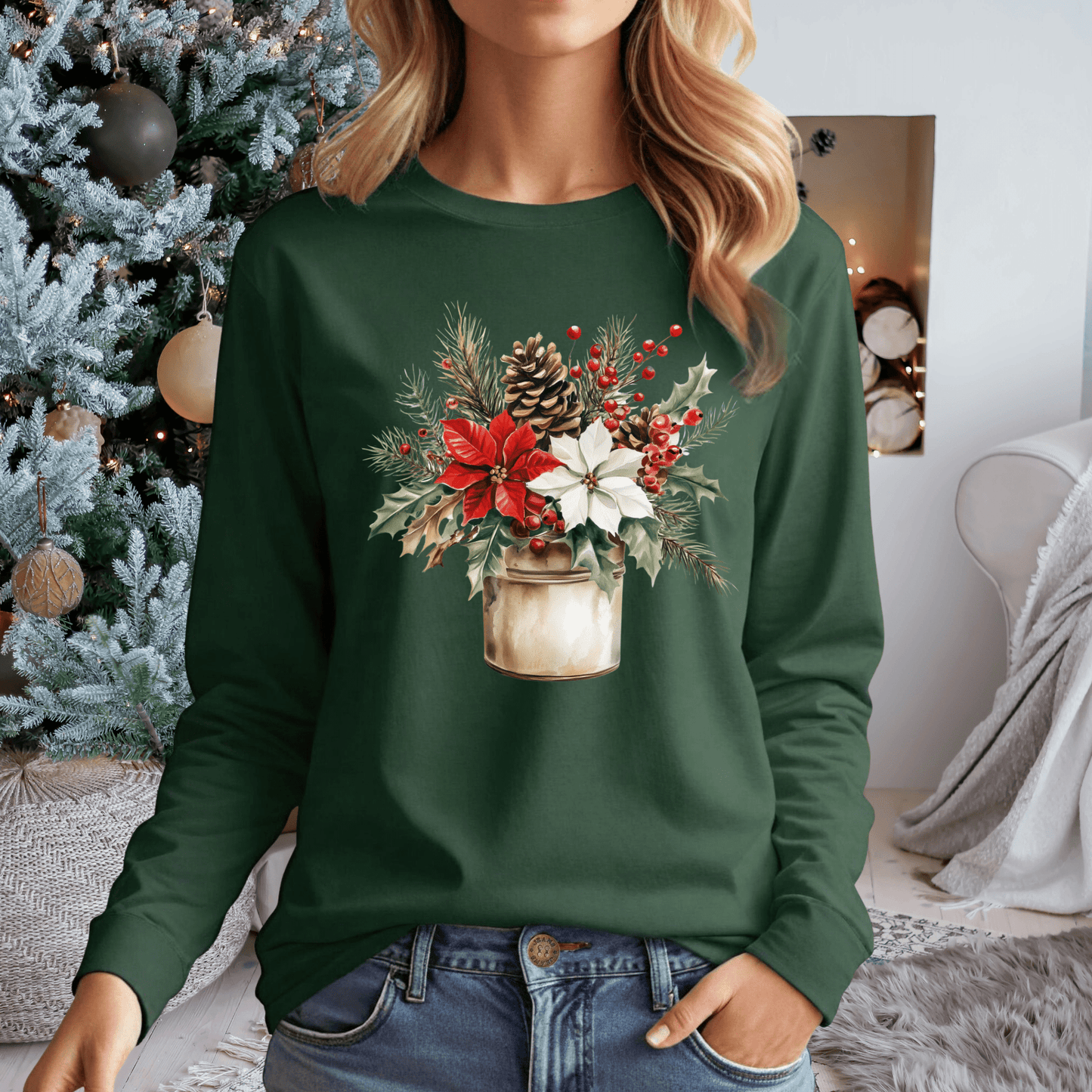 Farmhouse Christmas Bouquet Long Sleeve Tee