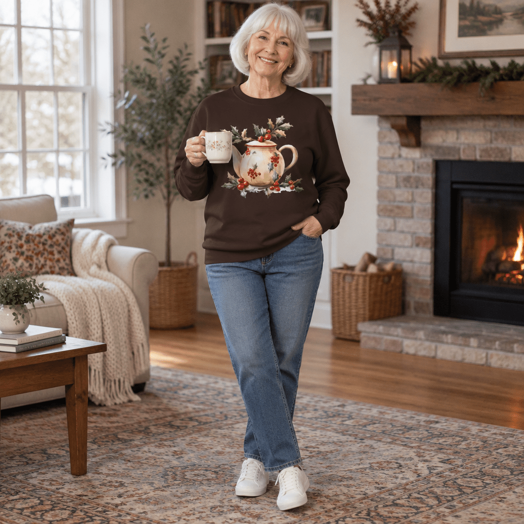 Farmhouse Christmas Teapot Long Sleeve Tee