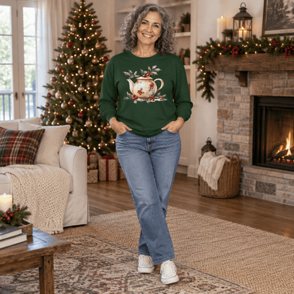 Farmhouse Christmas Teapot Long Sleeve Tee