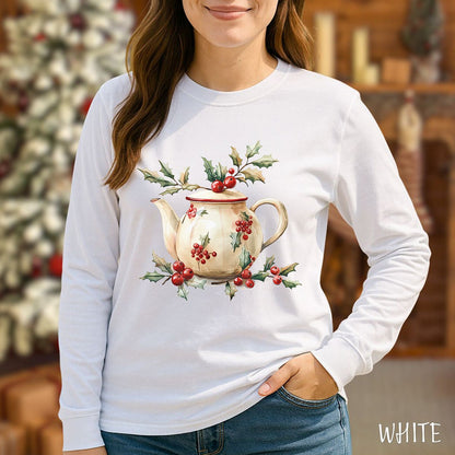 Farmhouse Christmas Teapot Long Sleeve Tee