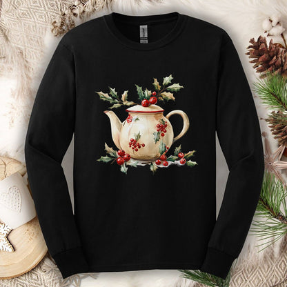 Farmhouse Christmas Teapot Long Sleeve Tee