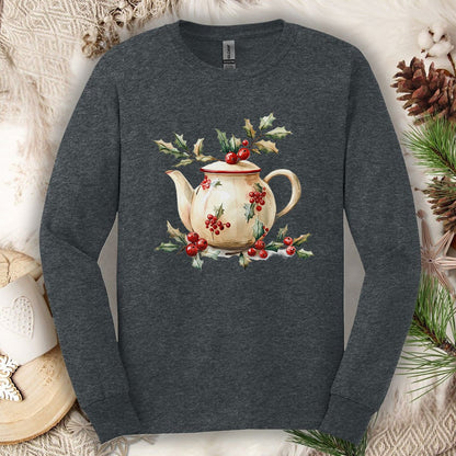 Farmhouse Christmas Teapot Long Sleeve Tee