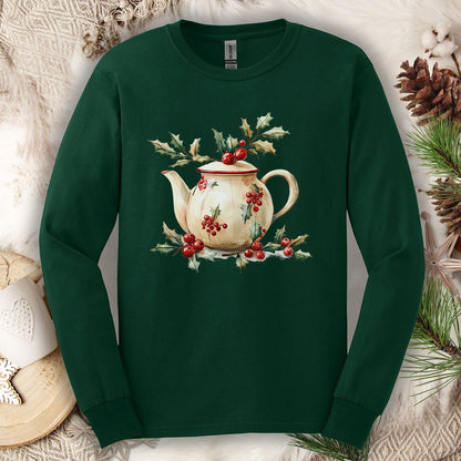 Farmhouse Christmas Teapot Long Sleeve Tee