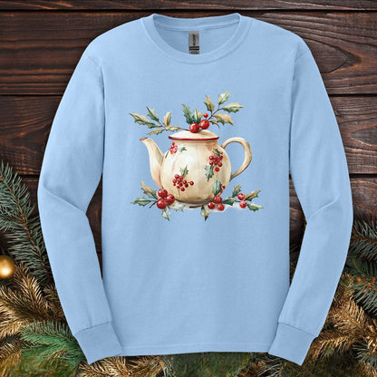 Farmhouse Christmas Teapot Long Sleeve Tee