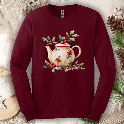 Farmhouse Christmas Teapot Long Sleeve Tee