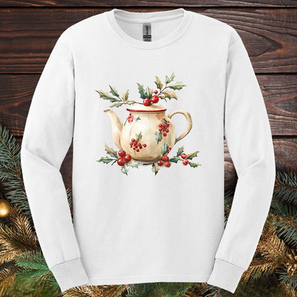 Farmhouse Christmas Teapot Long Sleeve Tee