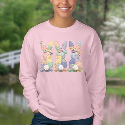 Faux Pastel Patchwork Bunny Tails Trio Long Sleeve Tee
