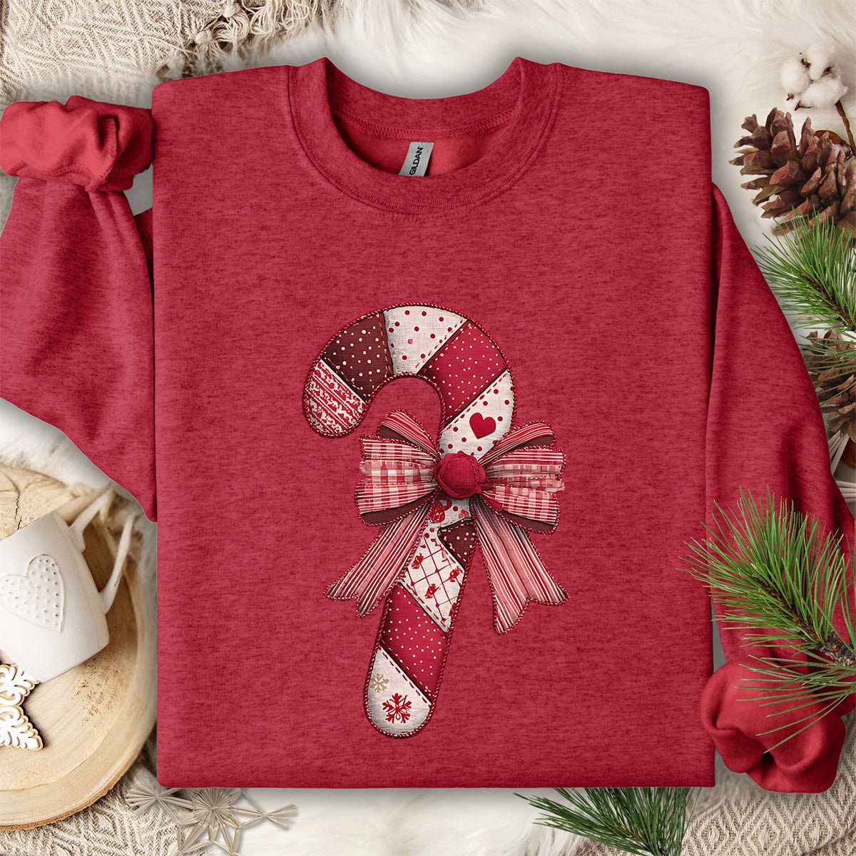 Faux Patchwork Candy Cane Bow Sweatshirt