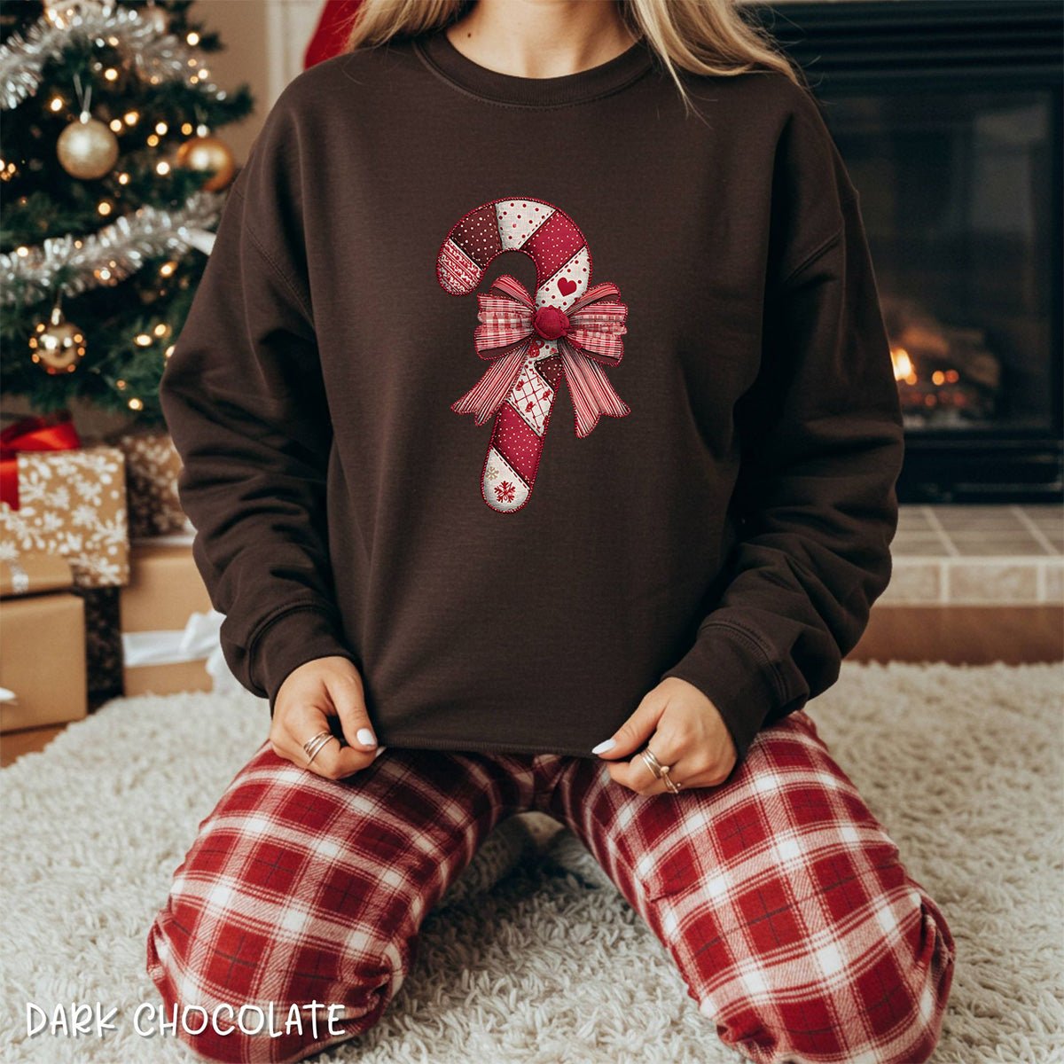 Faux Patchwork Candy Cane Bow Sweatshirt