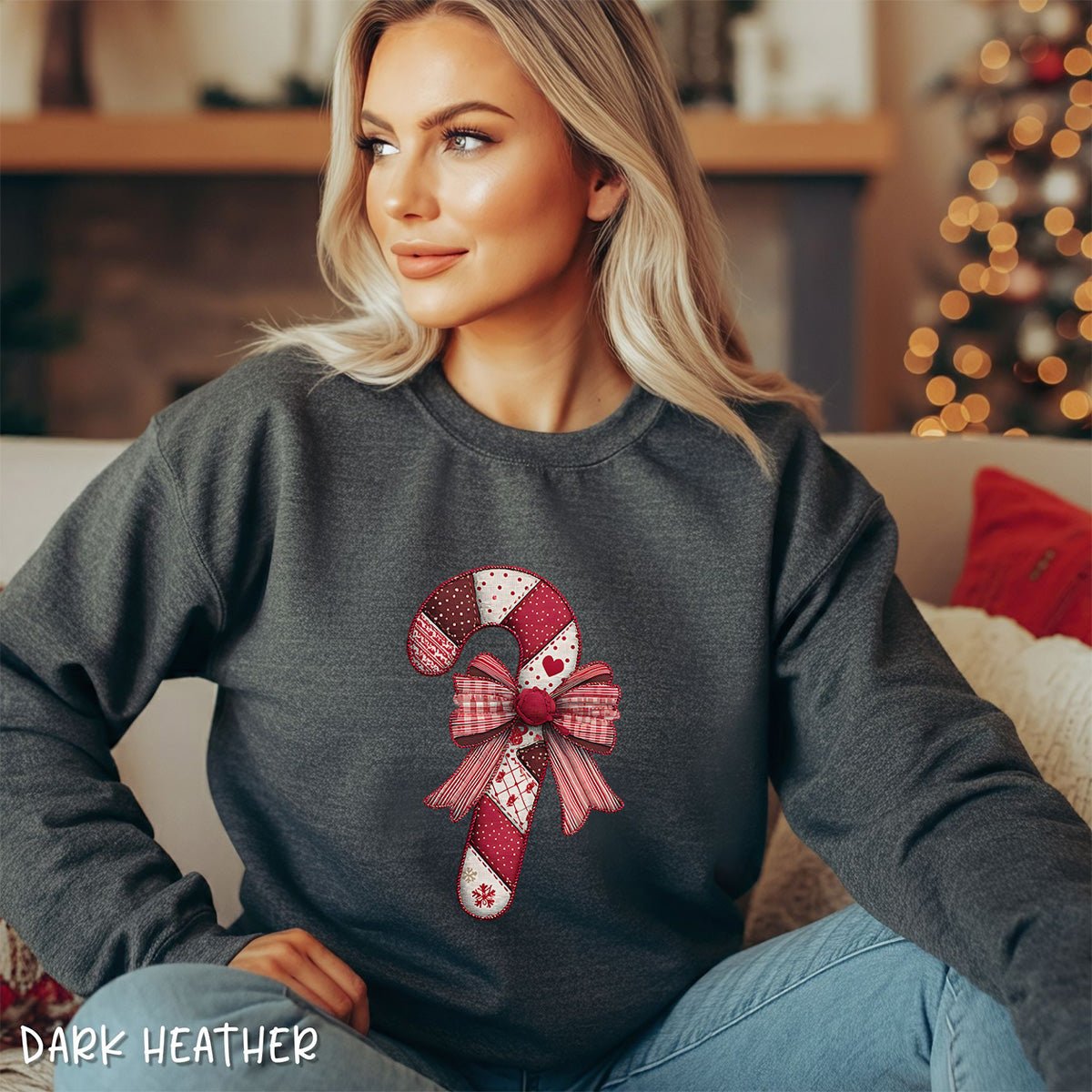 Faux Patchwork Candy Cane Bow Sweatshirt