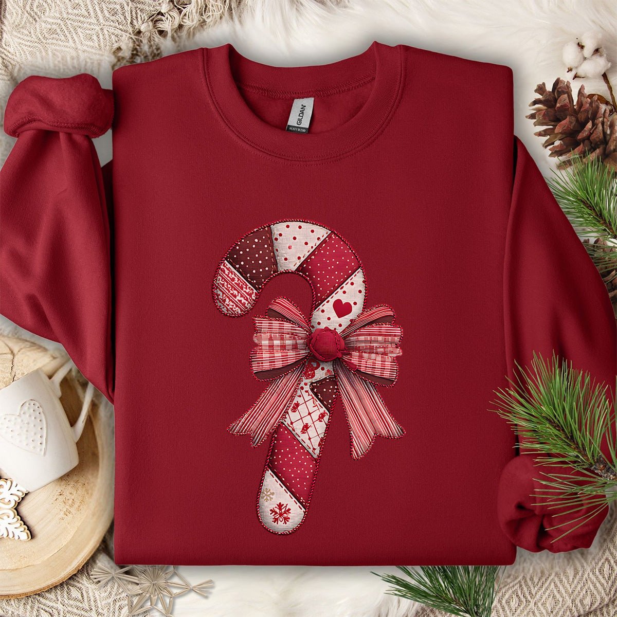 Faux Patchwork Candy Cane Bow Sweatshirt