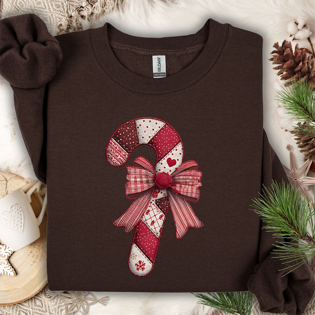 Faux Patchwork Candy Cane Bow Sweatshirt