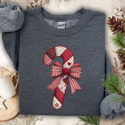 Faux Patchwork Candy Cane Bow Sweatshirt