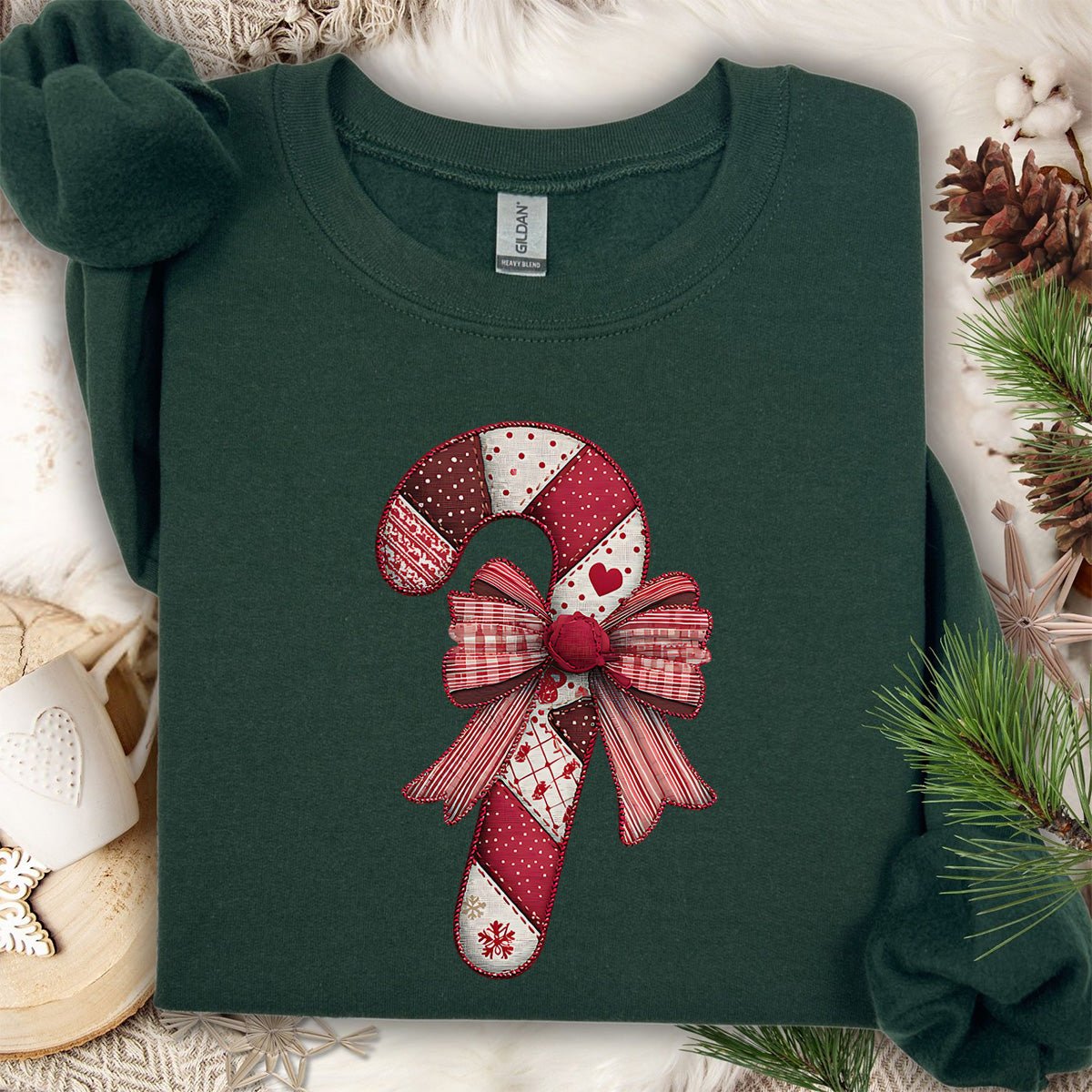 Faux Patchwork Candy Cane Bow Sweatshirt