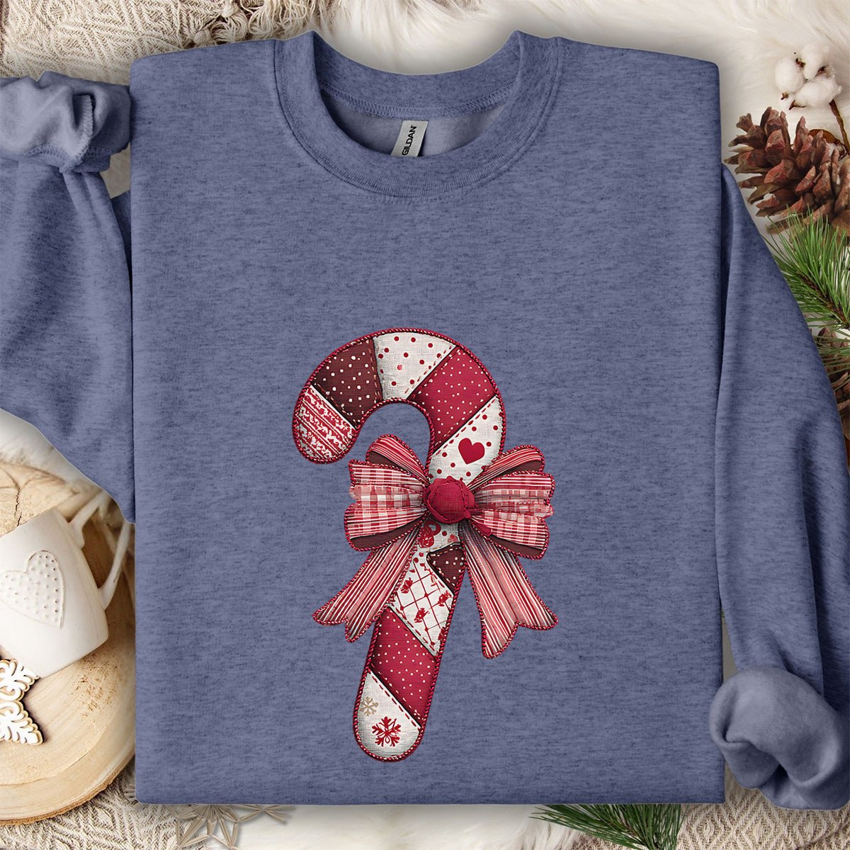 Faux Patchwork Candy Cane Bow Sweatshirt