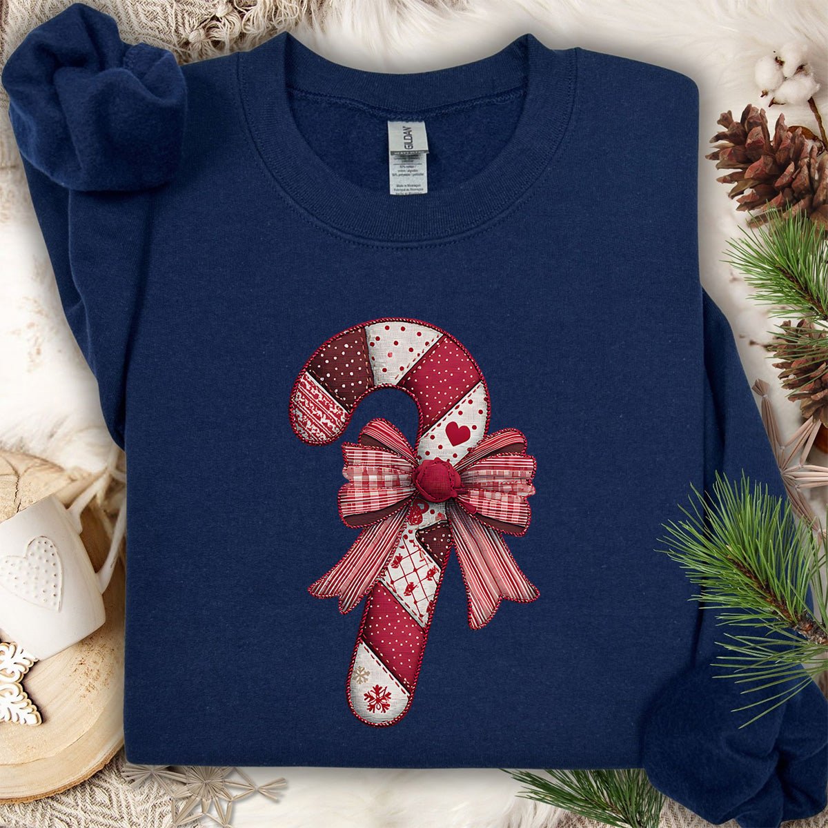 Faux Patchwork Candy Cane Bow Sweatshirt