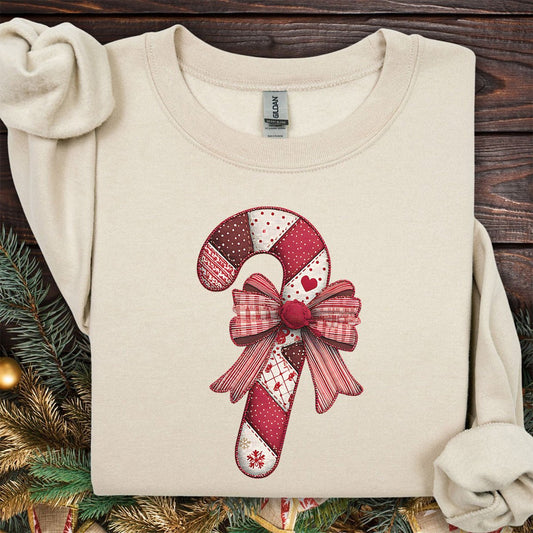 Faux Patchwork Candy Cane Bow Sweatshirt