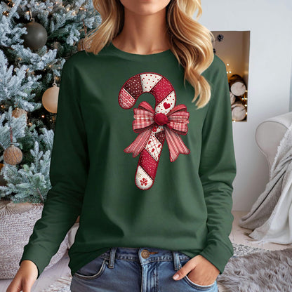 Faux Patchwork Candy Cane Long Sleeve Tee