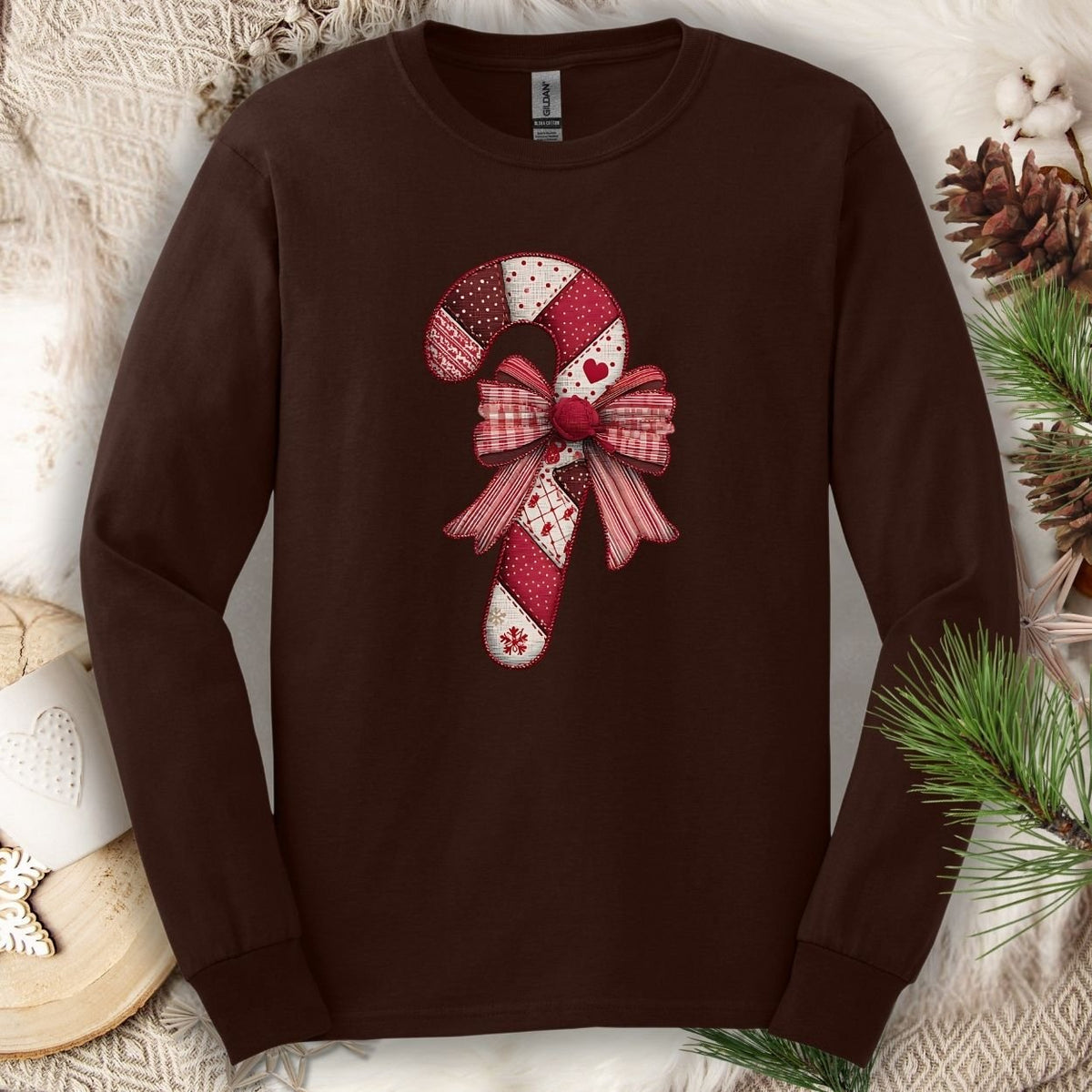 Faux Patchwork Candy Cane Long Sleeve Tee