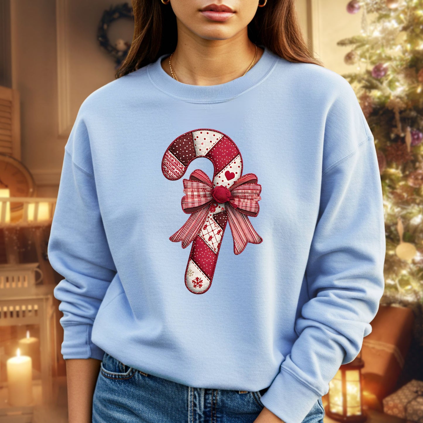 Faux Patchwork Candy Cane Sweatshirt
