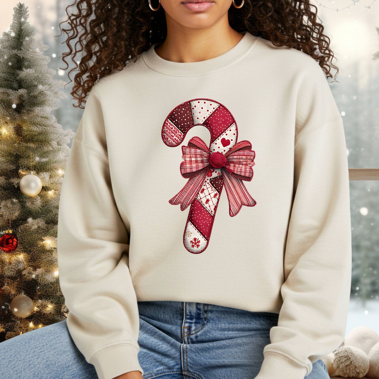 Faux Patchwork Candy Cane Sweatshirt