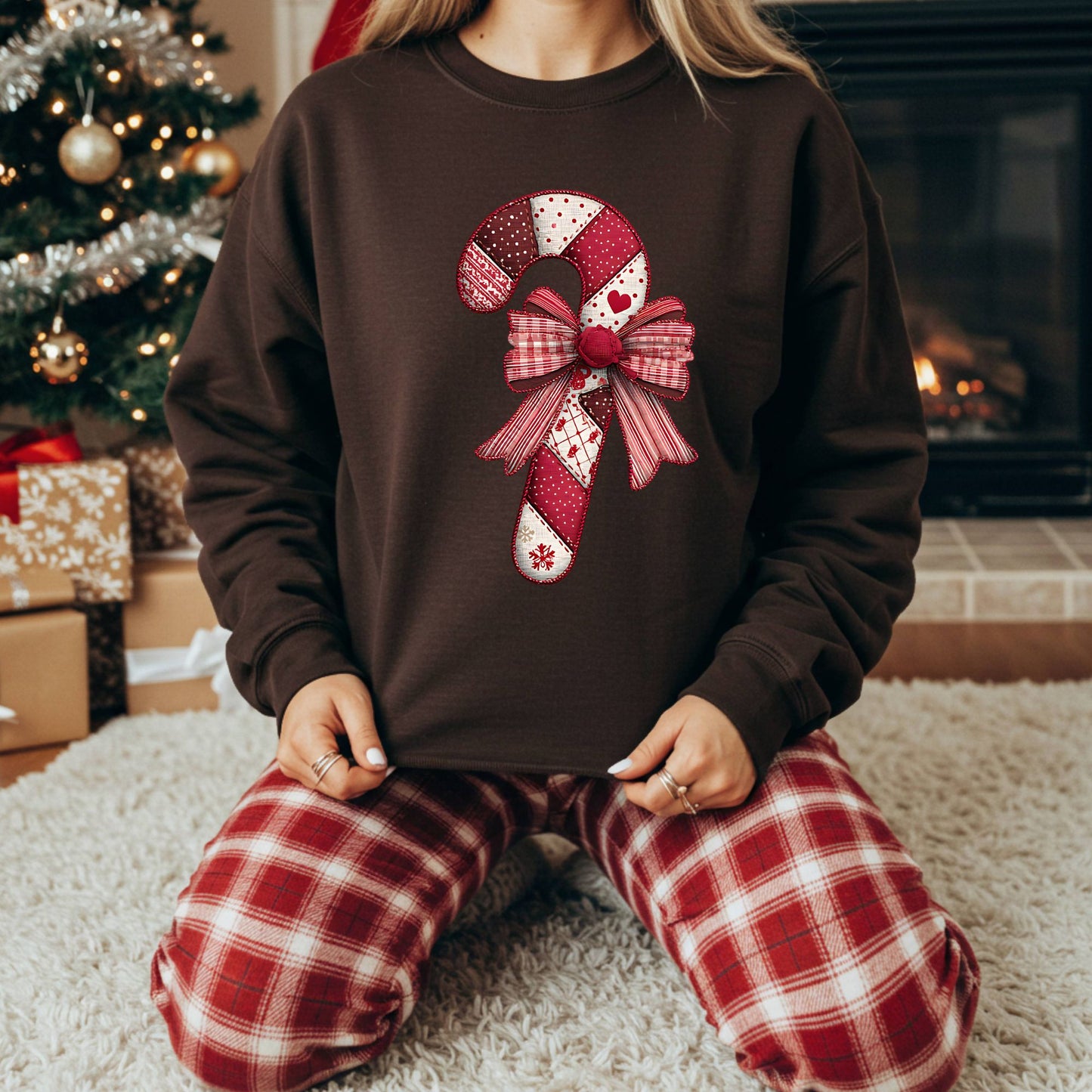 Faux Patchwork Candy Cane Sweatshirt