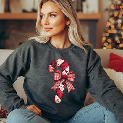 Faux Patchwork Candy Cane Sweatshirt