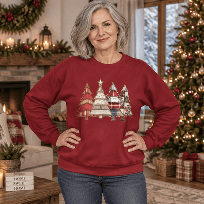 Faux Patchwork Christmas Trees Sweatshirt