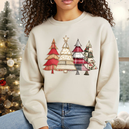 Faux Patchwork Christmas Trees Sweatshirt