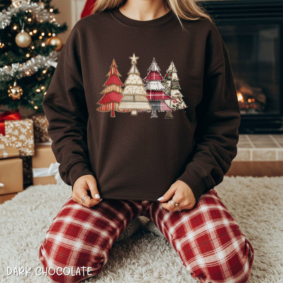 Faux Patchwork Christmas Trees Sweatshirt