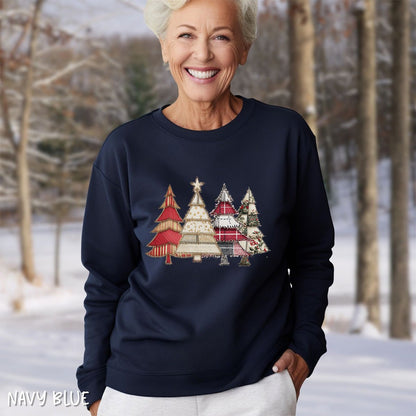 Faux Patchwork Christmas Trees Sweatshirt