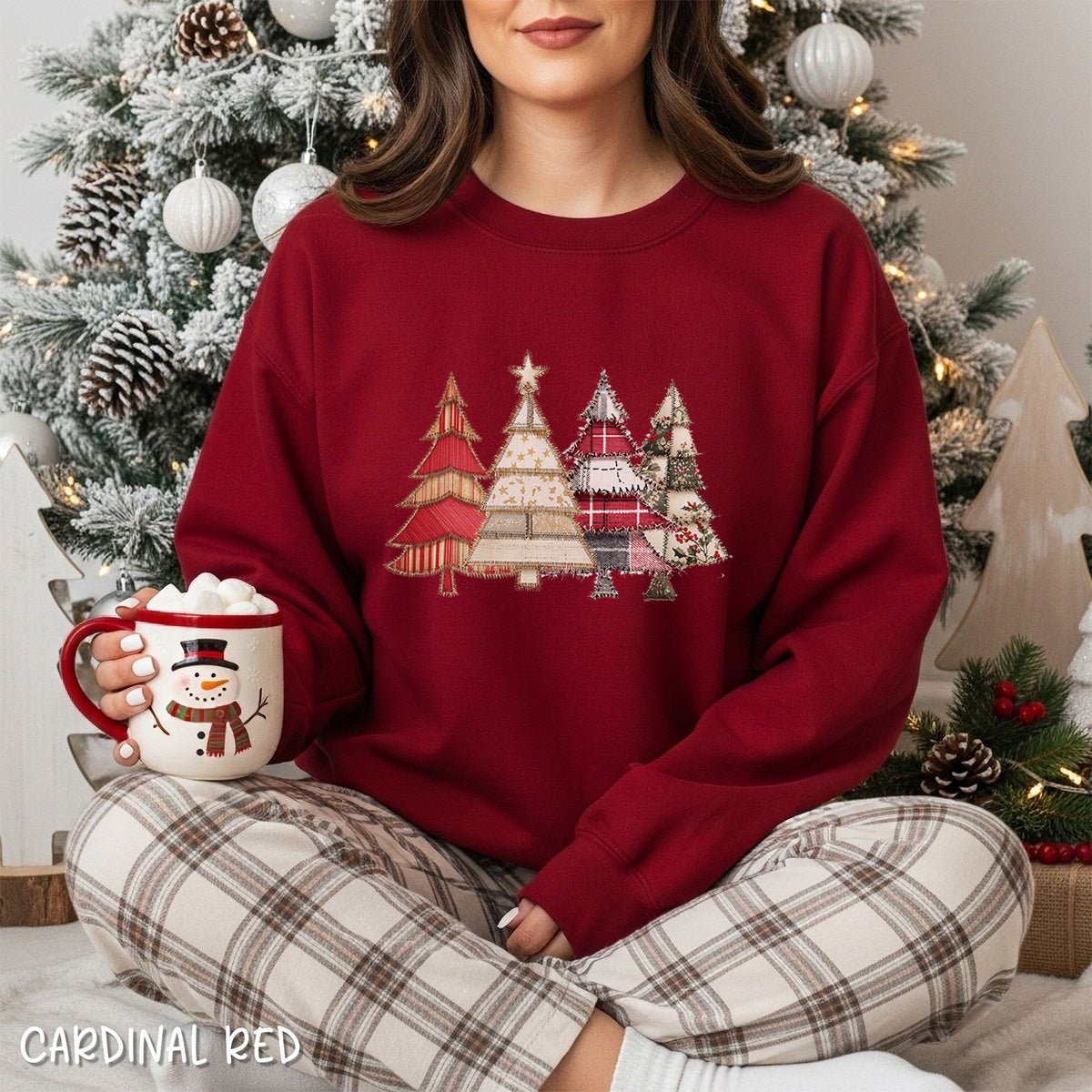 Faux Patchwork Christmas Trees Sweatshirt