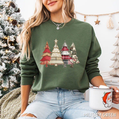 Faux Patchwork Christmas Trees Sweatshirt