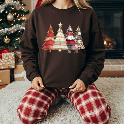 Faux Patchwork Christmas Trees Sweatshirt