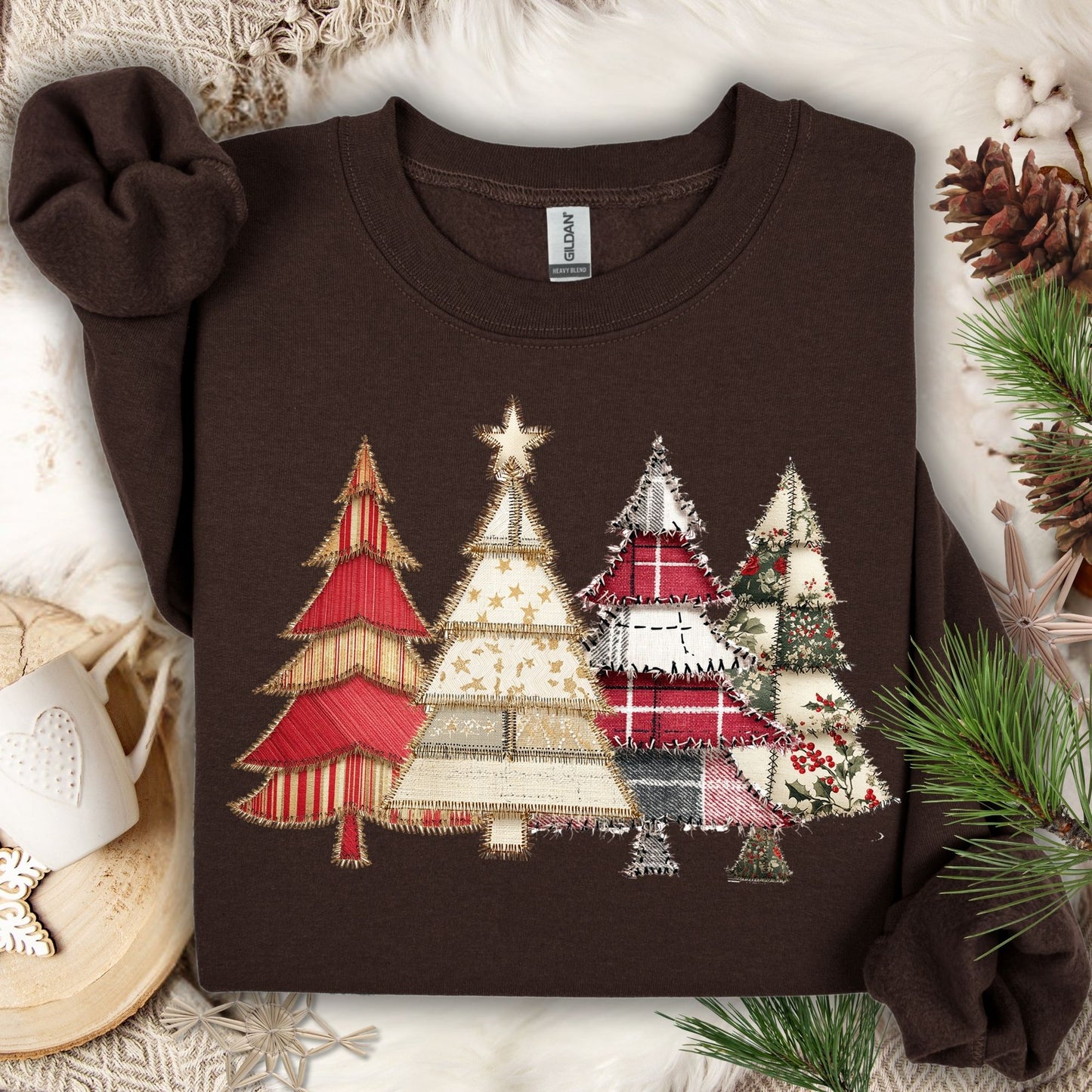 Faux Patchwork Christmas Trees Sweatshirt