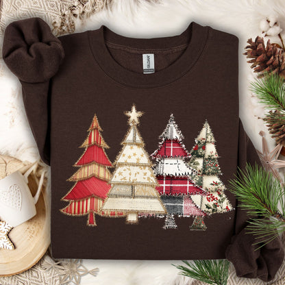 Faux Patchwork Christmas Trees Sweatshirt